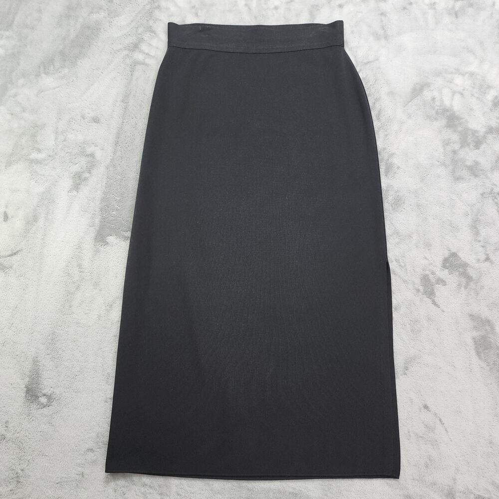 Vintage Misook Skirt Size L‎ Black Pull On Straight Side Slit Stretch Acrylic